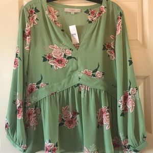 Green floral print blouse